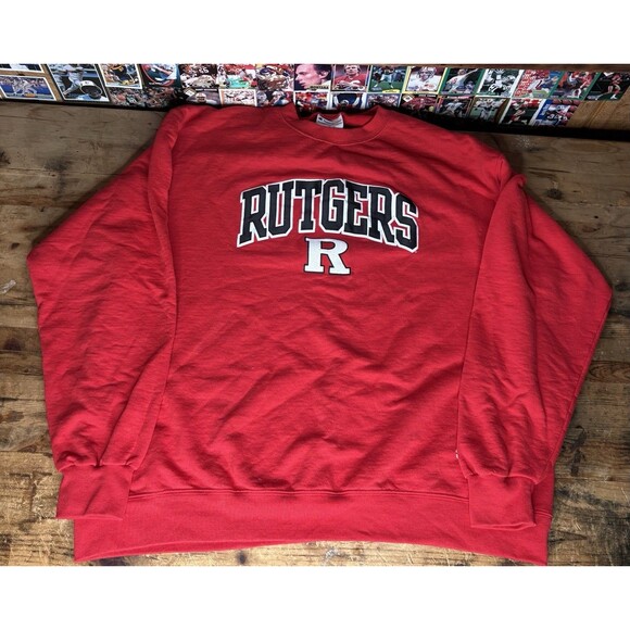 Champion Rutgers University Crewneck Red Sweatshirt Size 2XL Stitched - Picture 1 of 6